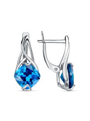 Серьги бижутерия, покрытие - платинирование, вставка - фианит (недрагоценный камень)