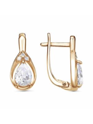 Серьги серебро 925 пробы, покрытие - золочение, вставка - фианит (недрагоценный камень)