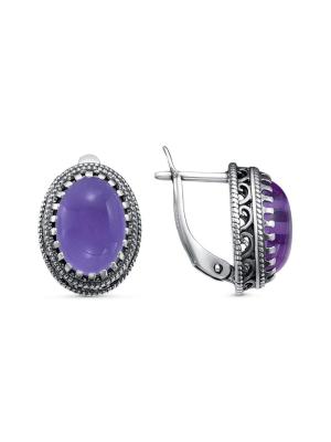 Серьги серебро 925 пробы, покрытие - оксидирование, вставка - искусственный аметист