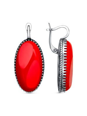 Серьги бижутерия, покрытие - серебрение с оксидированием, вставка - искусственный коралл