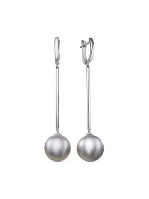 Серьги серебро 925 пробы, покрытие - родирование, вставка - имитация жемчуга