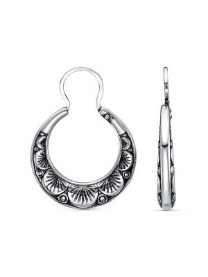 Серьги бижутерия, покрытие - серебрение с оксидированием, без вставок