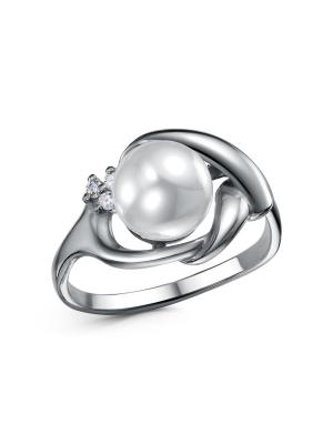 Кольцо серебро 925 пробы, покрытие - оксидирование, вставка - имитация жемчуга, фианит (недрагоценный камень)