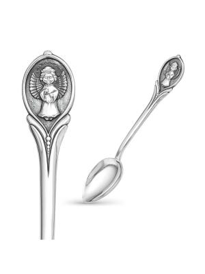 Ложка чайная «ангел - хранитель» серебро 925 пробы, покрытие - оксидирование, без вставок