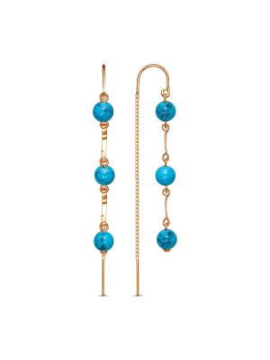 Серьги бижутерия, покрытие - золочение, вставка - искусственная бирюза