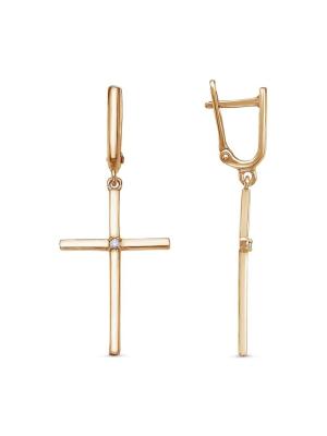 Серьги серебро 925 пробы, покрытие - золочение, вставка - фианит (недрагоценный камень)