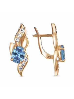 Серьги бижутерия, покрытие - золочение, вставка - стекло ювелирное preciosa, фианит (недрагоценный камень)