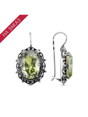 Серьги серебро 925 пробы, покрытие - оксидирование, вставка - фианит собственной огранки (недрагоценный камень)