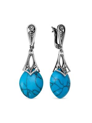 Серьги серебро 925 пробы, покрытие - оксидирование, вставка - искусственная бирюза