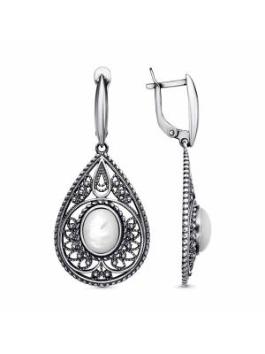 Серьги серебро 925 пробы, покрытие - оксидирование, вставка - перламутр