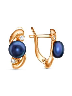 Серьги бижутерия, покрытие - золочение, вставка - культивированный жемчуг, фианит (недрагоценный камень)