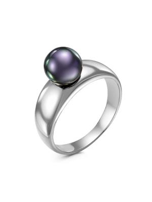 Кольцо бижутерия, покрытие - серебрение с оксидированием, вставка - имитация жемчуга