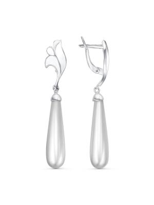 Серьги бижутерия, покрытие - серебрение, отделка - эмаль, вставка - имитация жемчуга