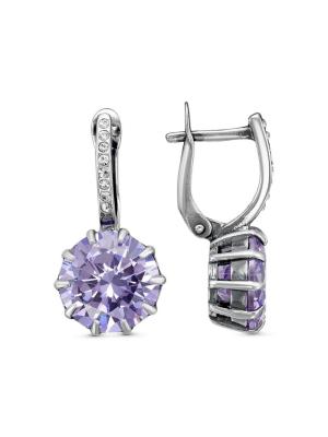 Серьги бижутерия, покрытие - серебрение с оксидированием, вставка - стекло ювелирное preciosa, фианит (недрагоценный камень)