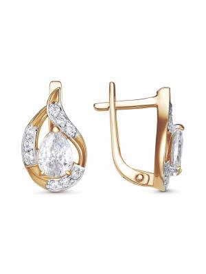 Серьги серебро 925 пробы, покрытие - золочение, выборочное родирование, вставка - фианит (недрагоценный камень)