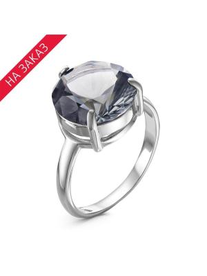 Кольцо серебро 925 пробы, покрытие - родирование, вставка - искусственный дымчатый кварц