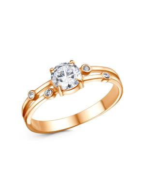 Кольцо бижутерия, покрытие - золочение, вставка - стекло ювелирное preciosa, фианит (недрагоценный камень)