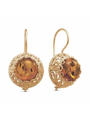 Серьги бижутерия, покрытие - золочение, вставка - искусственный янтарь