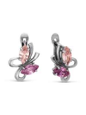 Серьги серебро 925 пробы, покрытие - оксидирование, вставка - фианит (недрагоценный камень)