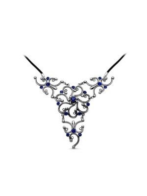 Колье бижутерия, покрытие - серебрение с оксидированием, вставка - стекло ювелирное preciosa