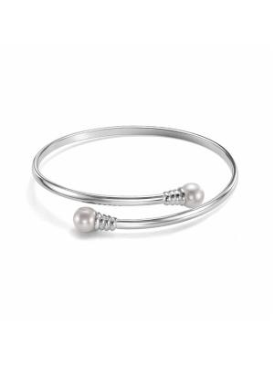 Браслет бижутерия, покрытие - серебрение, вставка - имитация жемчуга