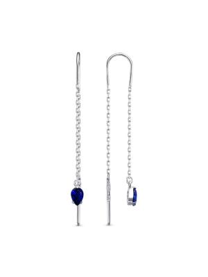 Серьги серебро 925 пробы, покрытие - родирование, вставка - искусственная шпинель