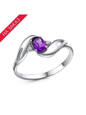 Кольцо серебро 925 пробы, покрытие - родирование, вставка - аметист (полудрагоценный камень), фианит (недрагоценный камень)