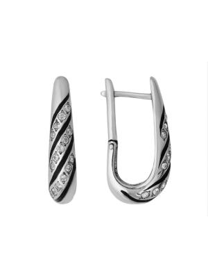 Серьги бижутерия, покрытие - серебрение с оксидированием, отделка - эмаль, вставка - стекло ювелирное preciosa