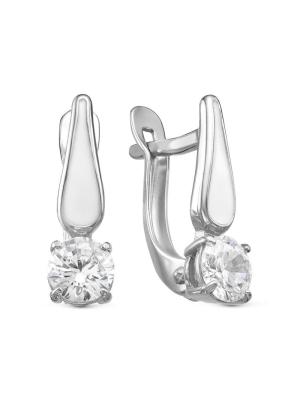 Серьги бижутерия, покрытие - серебрение, отделка - эмаль, вставка - фианит (недрагоценный камень)