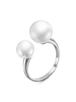 Кольцо серебро 925 пробы, покрытие - родирование, вставка - имитация жемчуга