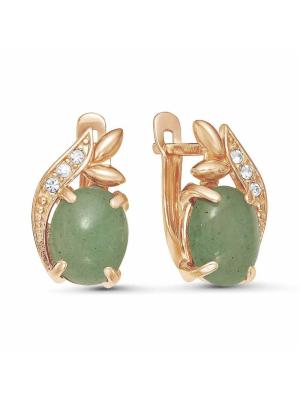 Серьги бижутерия, покрытие - золочение, вставка - искусственный нефрит , стекло ювелирное preciosa