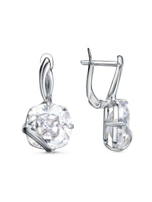 Серьги бижутерия, покрытие - платинирование, вставка - фианит (недрагоценный камень)