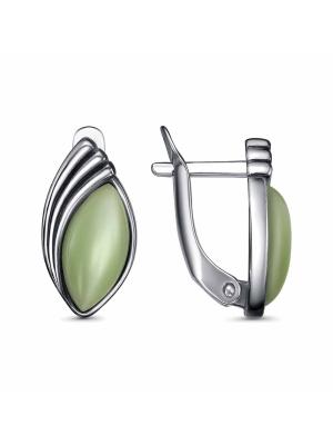 Серьги бижутерия, покрытие - серебрение с оксидированием, вставка - искусственный кошачий глаз