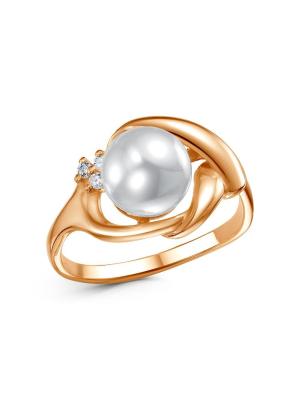 Кольцо серебро 925 пробы, покрытие - золочение, вставка - имитация жемчуга, фианит (недрагоценный камень)