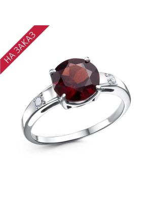 Кольцо серебро 925 пробы, покрытие - родирование, вставка - гранат (полудрагоценный камень), фианит (недрагоценный камень)