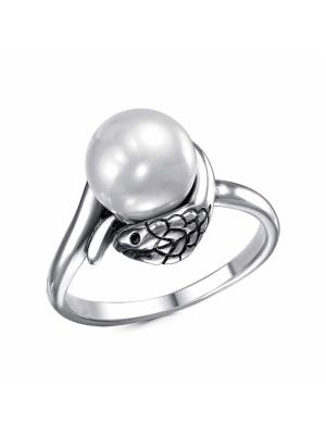 Кольцо серебро 925 пробы, покрытие - оксидирование, вставка - имитация жемчуга