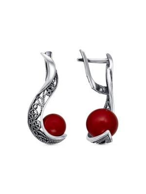 Серьги бижутерия, покрытие - серебрение с оксидированием, вставка - имитация жемчуга