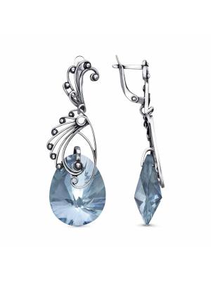 Серьги серебро 925 пробы, покрытие - оксидирование, вставка - горный хрусталь собственной огранки