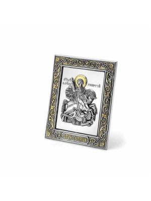 Икона "георгий победоносец" серебро 925 пробы, покрытие - оксидирование, выборочное золочение, без вставок
