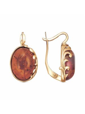 Серьги бижутерия, покрытие - золочение, вставка - искусственный янтарь