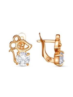 Серьги бижутерия, покрытие - золочение, вставка - фианит (недрагоценный камень)