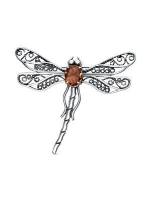 Брошь серебро 925 пробы, покрытие - оксидирование, вставка - искусственный султанит