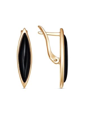 Серьги серебро 925 пробы, покрытие - золочение, вставка - искусственный агат черный