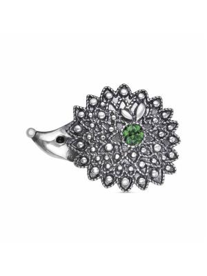 Брошь бижутерия, покрытие - серебрение с оксидированием, отделка - эмаль, вставка - искусственная шпинель