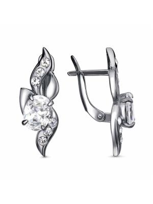 Серьги бижутерия, покрытие - серебрение с оксидированием, вставка - стекло ювелирное preciosa, фианит (недрагоценный камень)