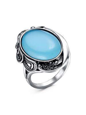 Кольцо серебро 925 пробы, покрытие - оксидирование, вставка - искусственный халцедон