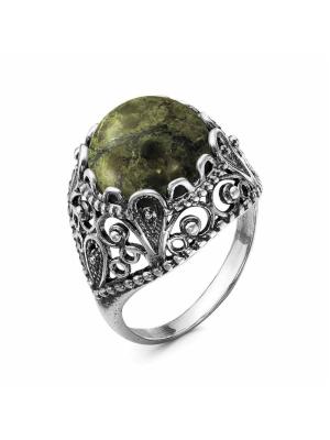 Кольцо бижутерия, покрытие - серебрение с оксидированием, вставка - змеевик
