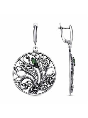 Серьги серебро 925 пробы, покрытие - оксидирование, вставка - искусственная шпинель