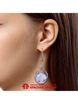 Серьги серебро 925 пробы, покрытие - оксидирование, вставка - синтетический кварц собственной огранки