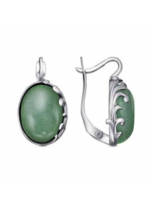 Серьги бижутерия, покрытие - серебрение с оксидированием, вставка - искусственный нефрит
